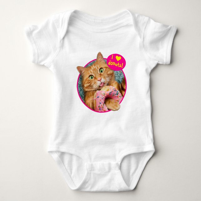 Cat Eating Donut Baby Bodysuit (Front)