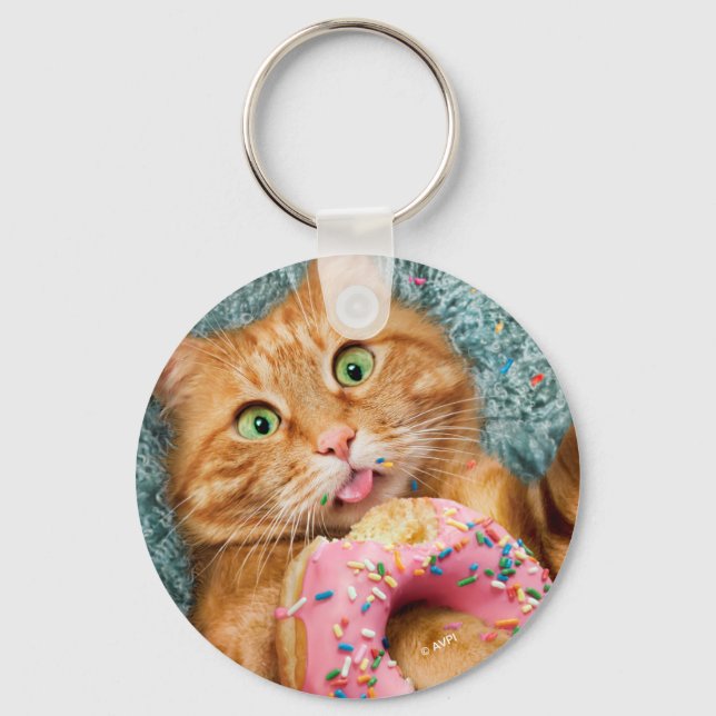 Cat Eating Donut Key Ring (Front)