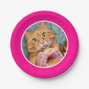 Cat Eating Donut Paper Plate