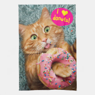 Cat Eating Donut Tea Towel