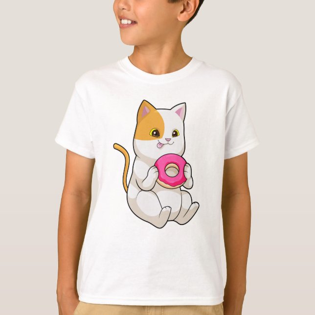 Cat Eating Doughnut T-Shirt (Front)