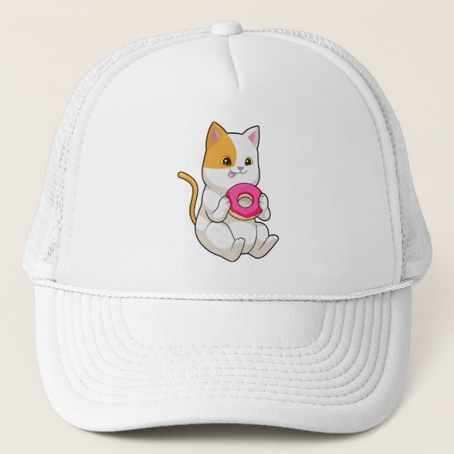 Cat Eating Doughnut Trucker Hat (Front)