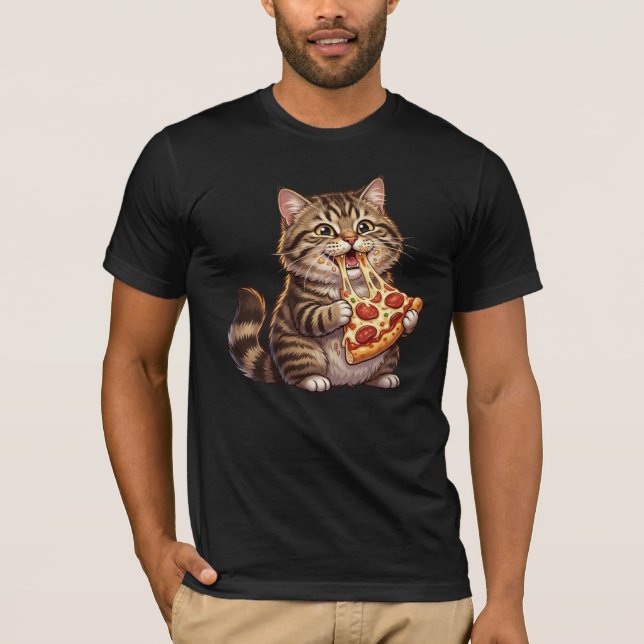 Cat Eating Giant Pizza Slice – Happy Expression T-Shirt (Front)