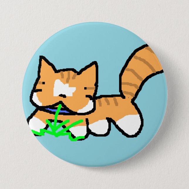 Cat eating grass 7.5 cm round badge (Front)