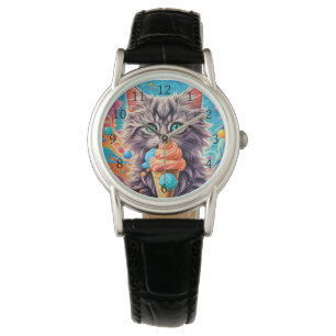 Cat Eating Ice Cream Cone Funny Kitten Cat 779 Watch