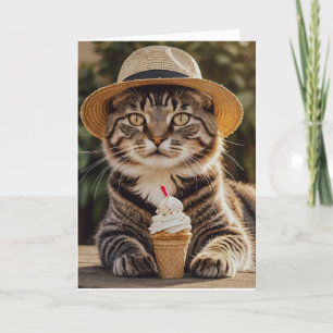 CAT EATING ICECREAM BIRTHDAY GREETING CARD