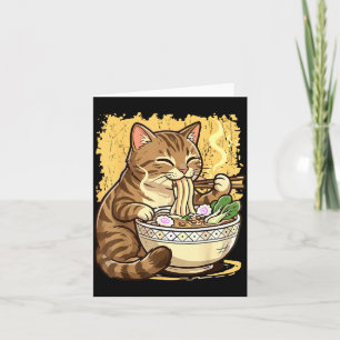Cat Eating Japanese Ramen Noodles Card