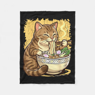 Cat Eating Japanese Ramen Noodles Fleece Blanket