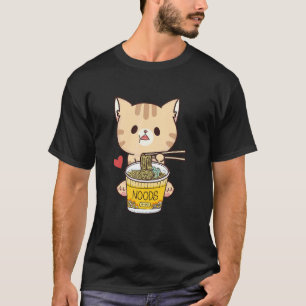 Cat Eating Japanese Udon Soup Noodles Food Udon T-Shirt