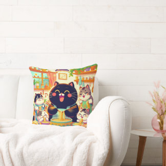Cat eating Noodles soup and friends Cushion