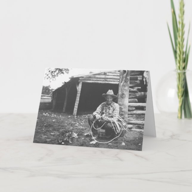 Cat eating out of a coffee can card (Front)