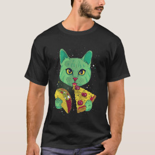Cat Eating Pizza and Taco in Space Funny Cats Gift T-Shirt