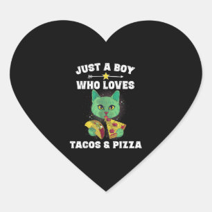 Cat Eating Pizza And Taco In Space Funny Saying Heart Sticker