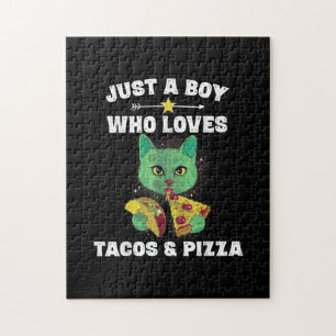 Cat Eating Pizza And Taco In Space Funny Saying Jigsaw Puzzle