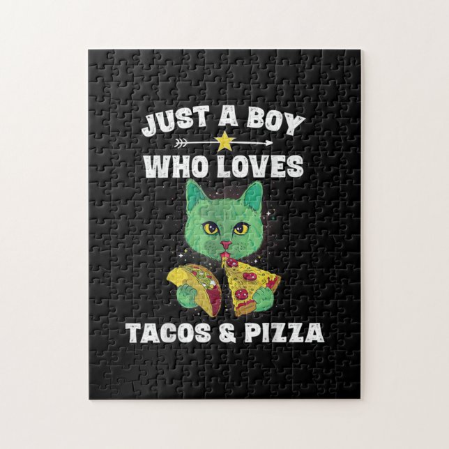 Cat Eating Pizza And Taco In Space Funny Saying Jigsaw Puzzle (Vertical)