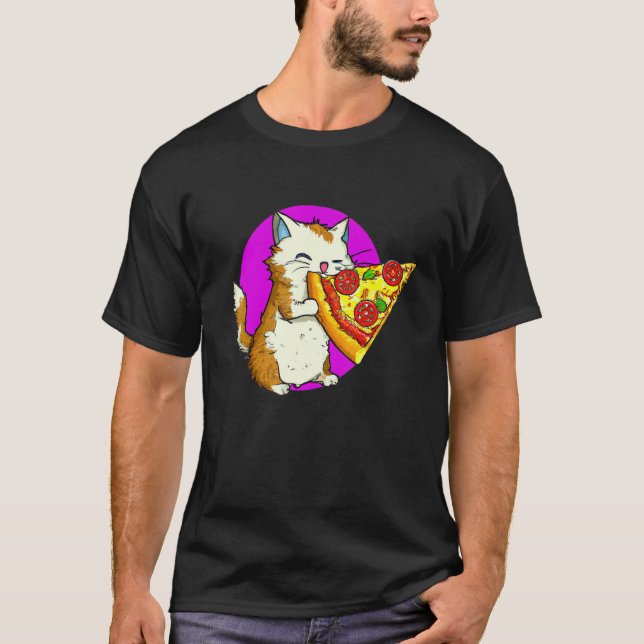 Cat Eating Pizza Cat And Pizza  Design T-Shirt (Front)