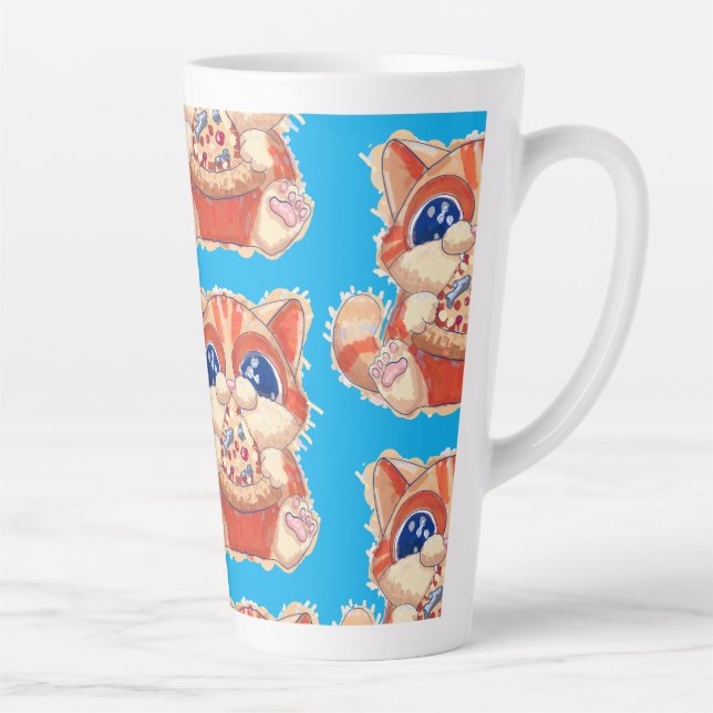 Cat Eating Pizza colour Latte Mug (Right)