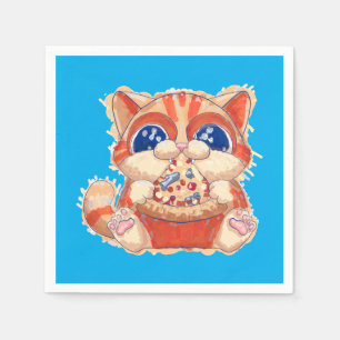 Cat Eating Pizza colour Napkin