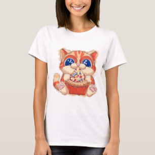 Cat Eating Pizza colour T-Shirt
