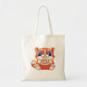 Cat Eating Pizza colour Tote Bag