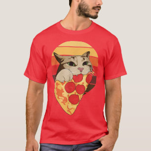 Cat Eating Pizza, Funny Cat Retro243 T-Shirt
