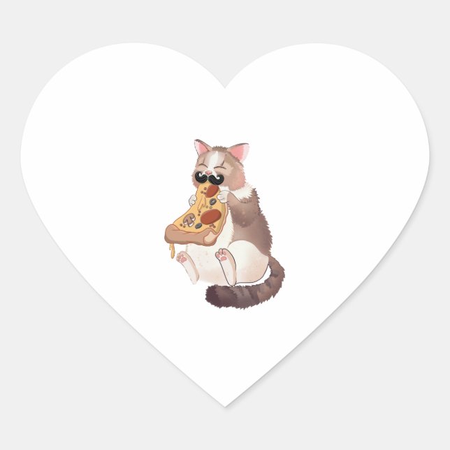 Cat Eating Pizza  Heart Sticker (Front)