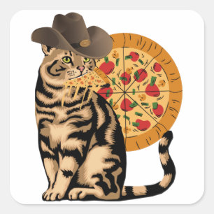Cat eating pizza square sticker