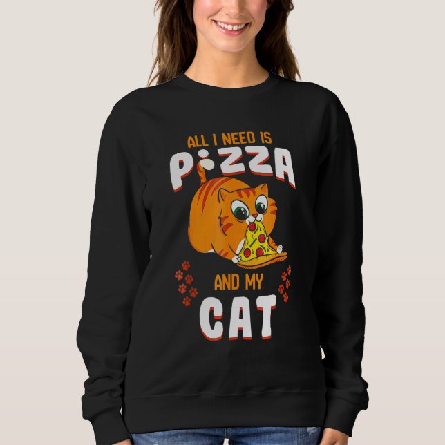 Cat Eating Pizza Tee Pepperoni Slice Kitten (Front)