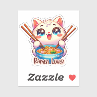 Cat Eating Ramen, Cute Kawaii, cat sticker