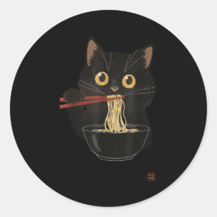 Cat Eating Ramen Funny Japanese Kawaii Cat Anime L Classic Round Sticker
