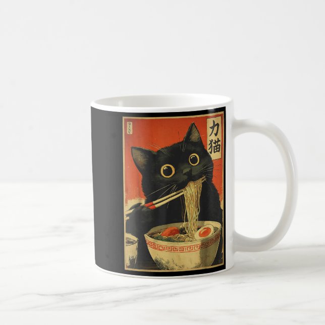 Cat Eating Ramen Funny Japanese Kawaii Cat Anime L Coffee Mug (Right)