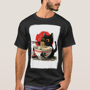 Cat Eating Ramen Funny Japanese Kawaii Cat Anime L T-Shirt