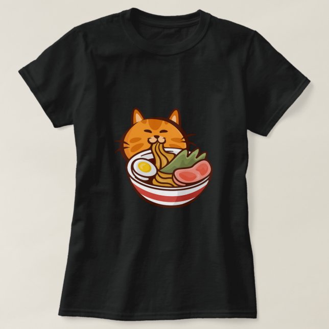 Cat Eating Ramen Japan Kitten Kitty Pet Animal Gif T-Shirt (Design Front)