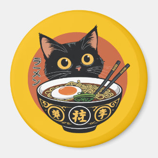 Cat eating ramen magnet