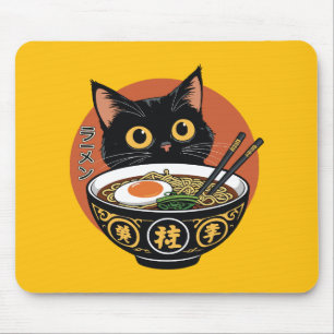 Cat eating ramen mouse pad