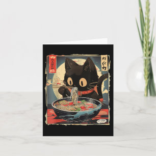 Cat Eating Ramen Noodle Funny Japanese Kawaii Anim Card