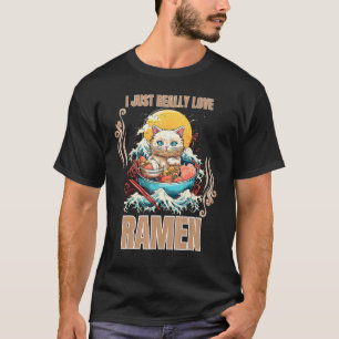 Cat Eating Ramen Noodle I Just Really Love Ramen 1 T-Shirt