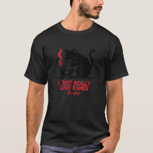 Cat Eating Ramen Noodles Funny Kawaii Anime Swea T-Shirt