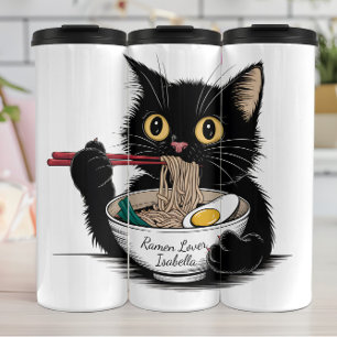 Cat Eating Ramen Noodles Funny Thermal Tumbler