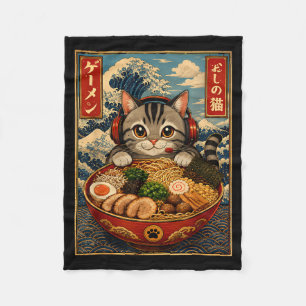 Cat Eating Ramen Noodles Japanese Anime Kawaii Cat Fleece Blanket