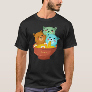 cat eating ramen noodles japanese T-Shirt