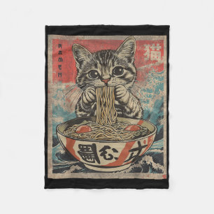 Cat Eating Ramen Noodles Kawaii Anime Manga Japane Fleece Blanket