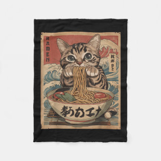 Cat Eating Ramen Noodles Kawaii Anime Manga Japane Fleece Blanket