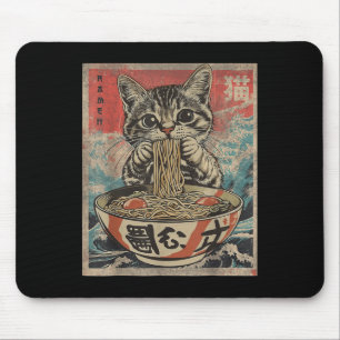 Cat Eating Ramen Noodles Kawaii Anime Manga Japane Mouse Pad