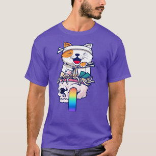 Cat eating ramen noodles out of a T-Shirt