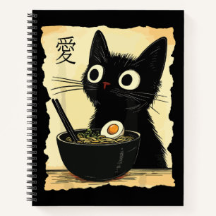 Cat eating ramen notebook
