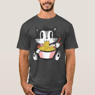 Cat Eating Ramen Retro Cartoon Food Asian T-Shirt