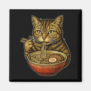 Cat Eating Ramen Soup Funny Manga Neko Otaku Anime Magnet