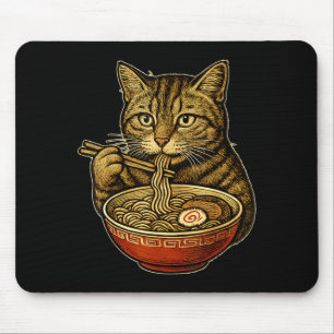Cat Eating Ramen Soup Funny Manga Neko Otaku Anime Mouse Pad