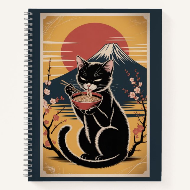 Cat Eating Ramen Spiral Notebook (Front)